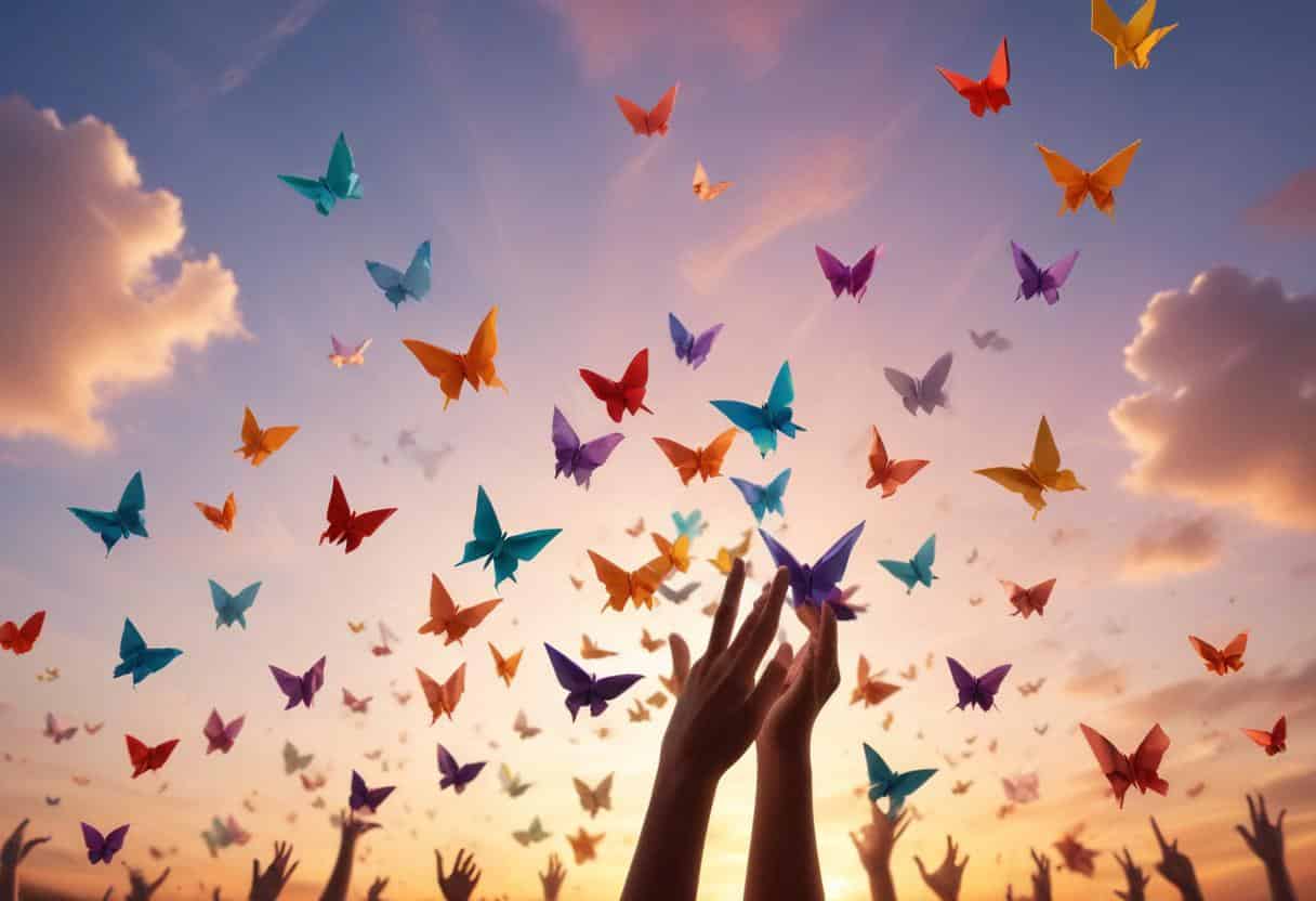 image of colorful butterflies flying on an Ombre background